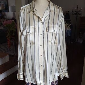 Talbots Striped Silk Blouse with Mother-of-pearl Buttons